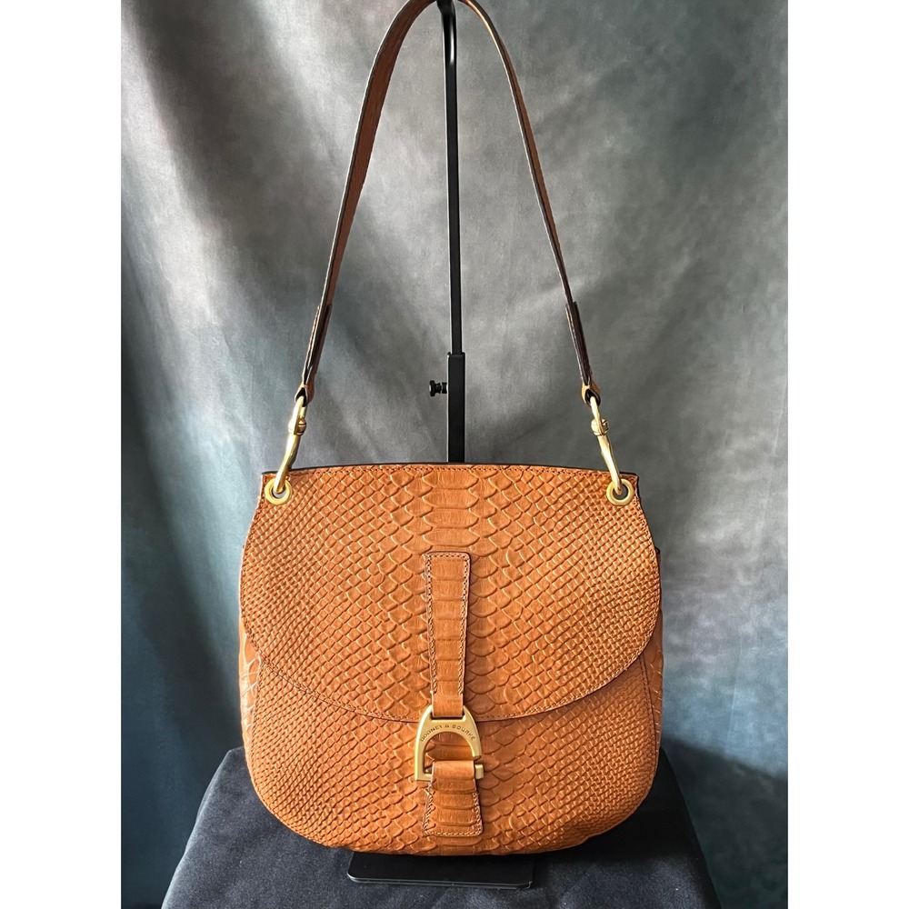 Dooney & Bourke Emerson North Leather Embossed Shoulder Bag Tan Brown‎ Buckle